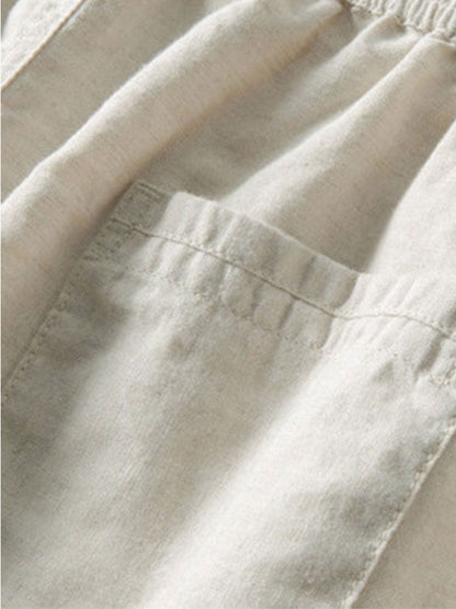 Camisa com capuz de manga longa com aparência de linho e calça de linho de perna reta