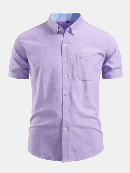 Camisa Oxford de algodão listrado com botões e contraste