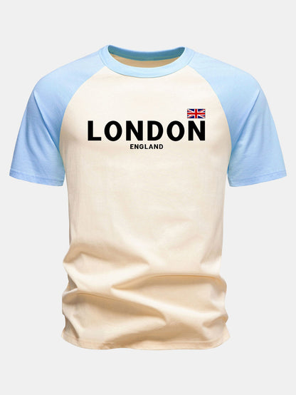 Camiseta de algodão estampada com mangas raglan, Londres, Inglaterra