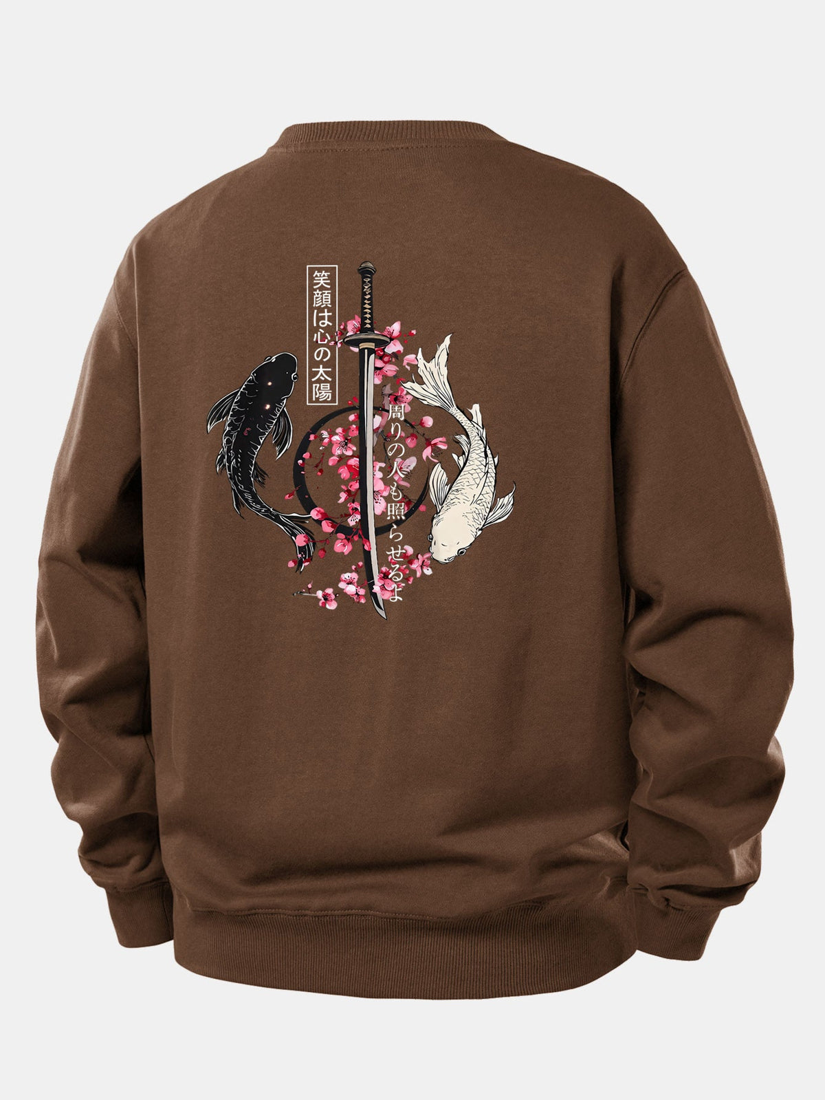 Moletom de modelagem confortável com estampa de samurai japonês, katana, peixe koi e sakura