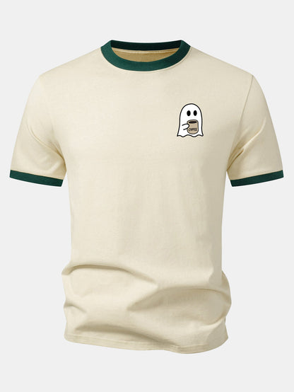 Camiseta Ringer com Contraste e Estampa de Fantasma