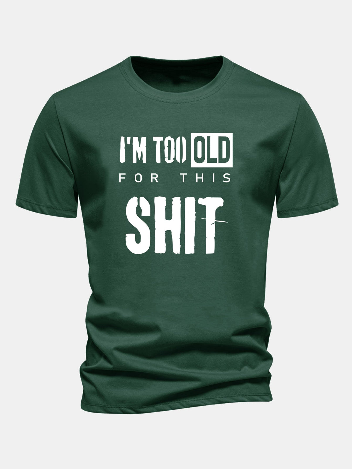 Camiseta de algodão de corte regular com estampa “Estou velho demais para essa merda”