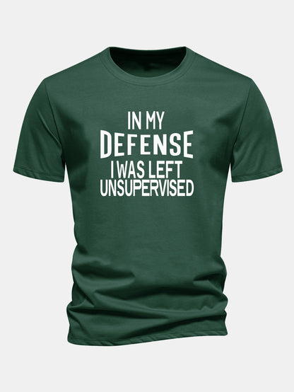 Camiseta de algodão com estampa “Em minha defesa, fui deixado sem supervisão”, corte regular