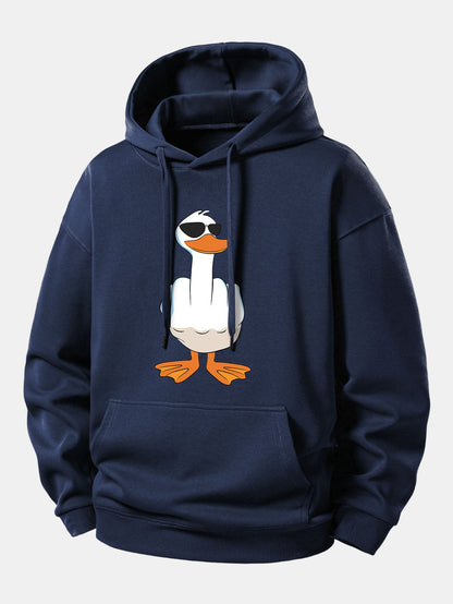 Moletom com Capuz de Ajuste Confortável e Estampa Engraçada de Pato com o Dedo do Meio