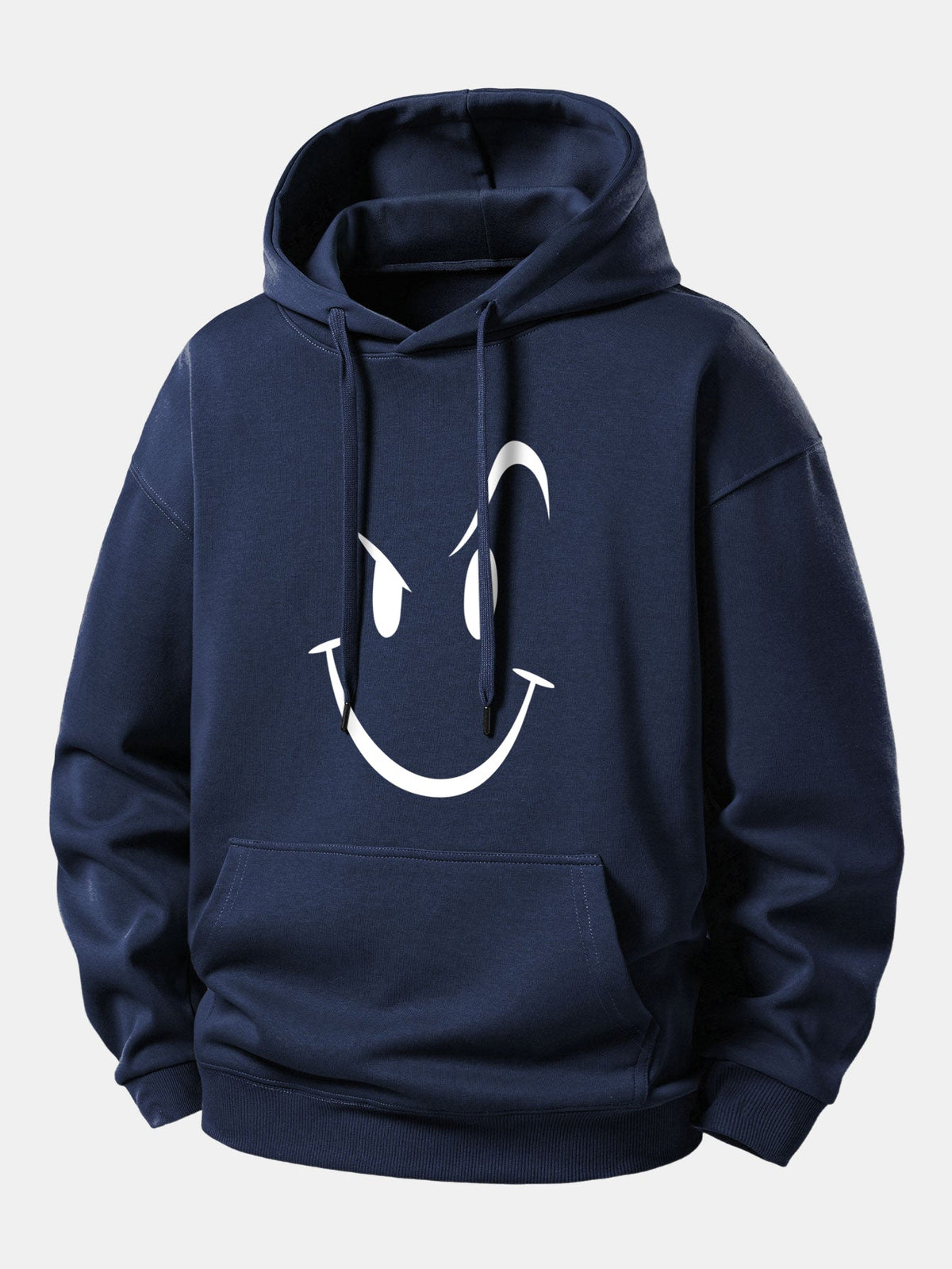 Moletom com capuz e estampa de carinha sorridente, modelagem confortável