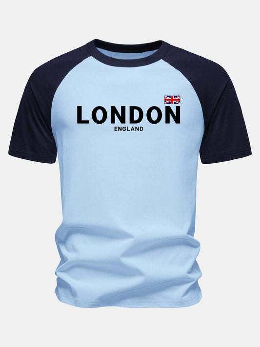 Camiseta de algodão estampada com mangas raglan, Londres, Inglaterra