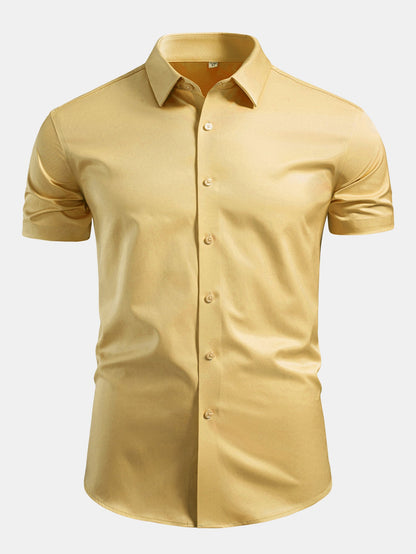 Camisa de cetim com botões e gola padre