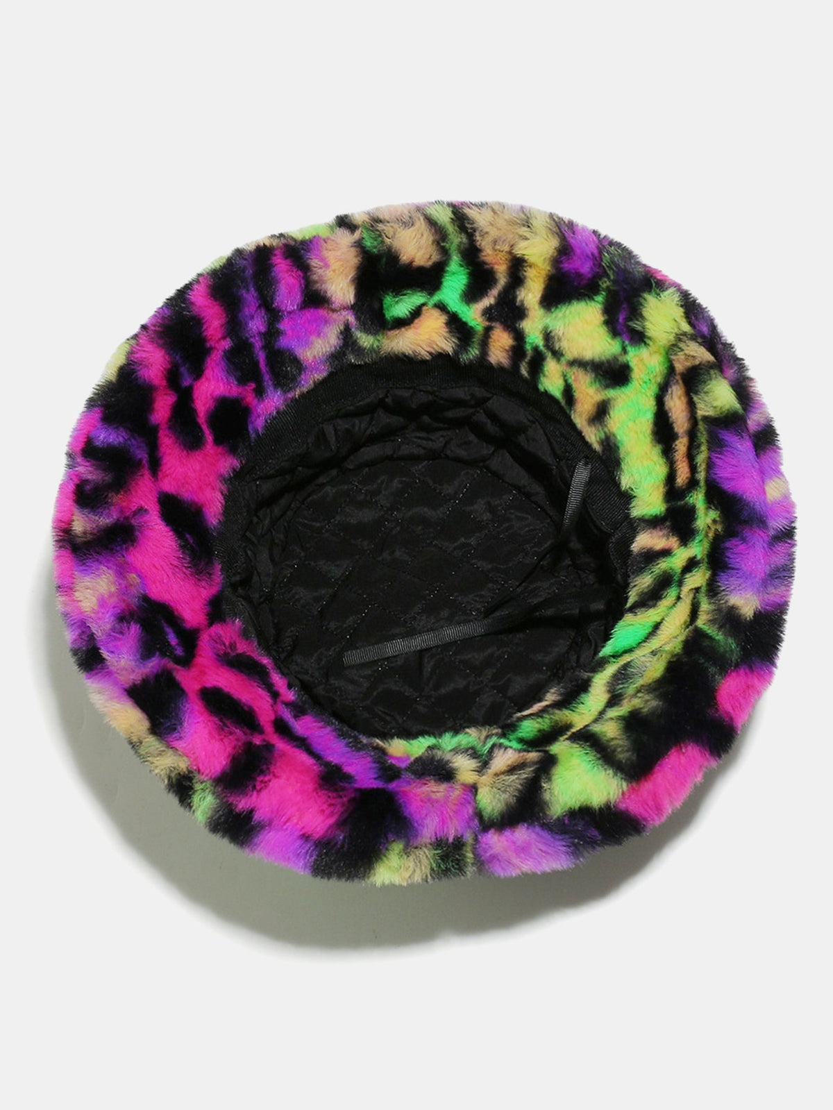 Chapéu Bucket de Pelo Sintético com Estampa Colorida de Leopardo