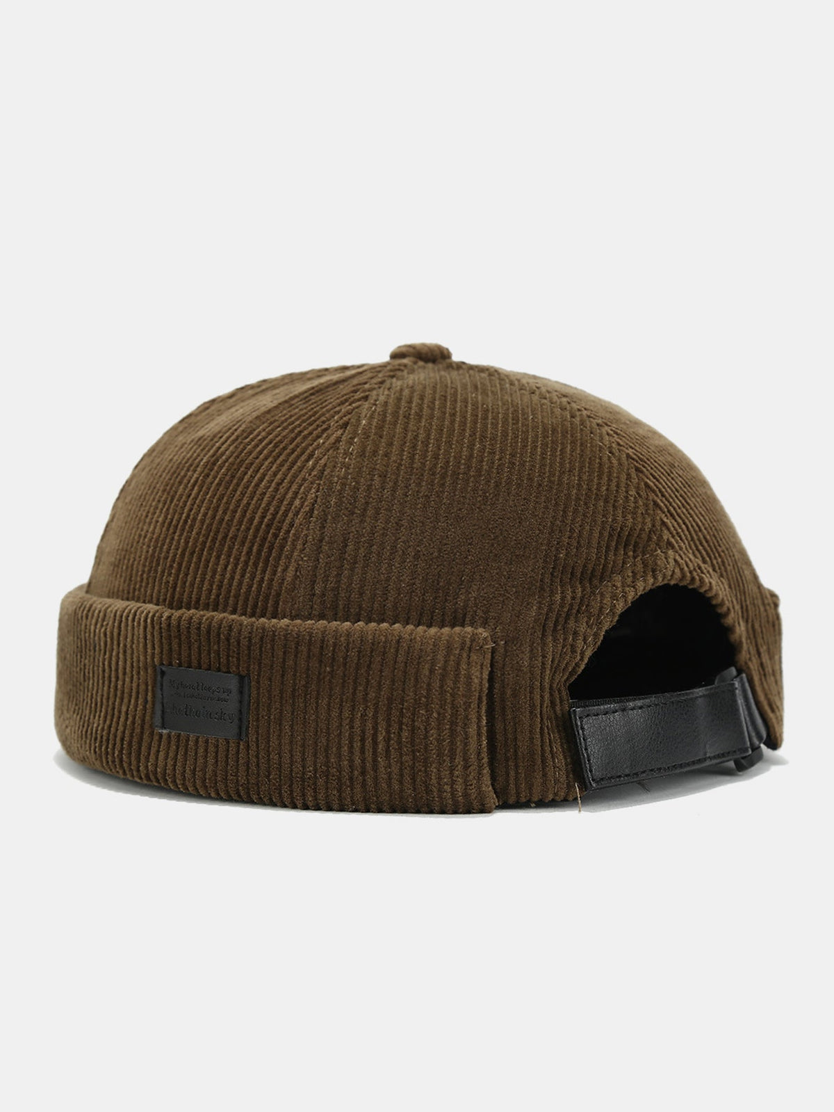 Gorro docker ajustável de veludo cotelê com etiqueta quadrada, estilo skullcap