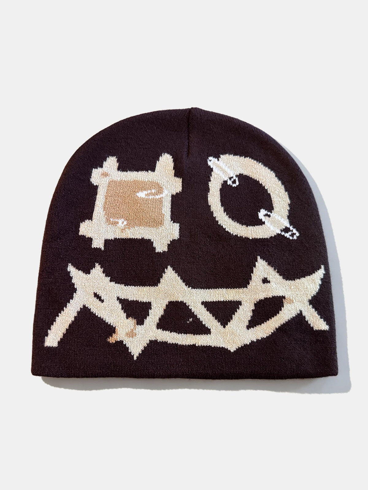Gorro de malha com padrão de rosto de fantasma de desenho animado em estilo grunge