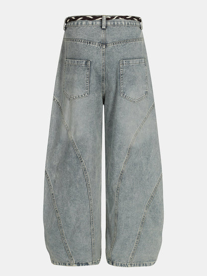 Calça Jeans Larga com Efeito Desgastado Lavada