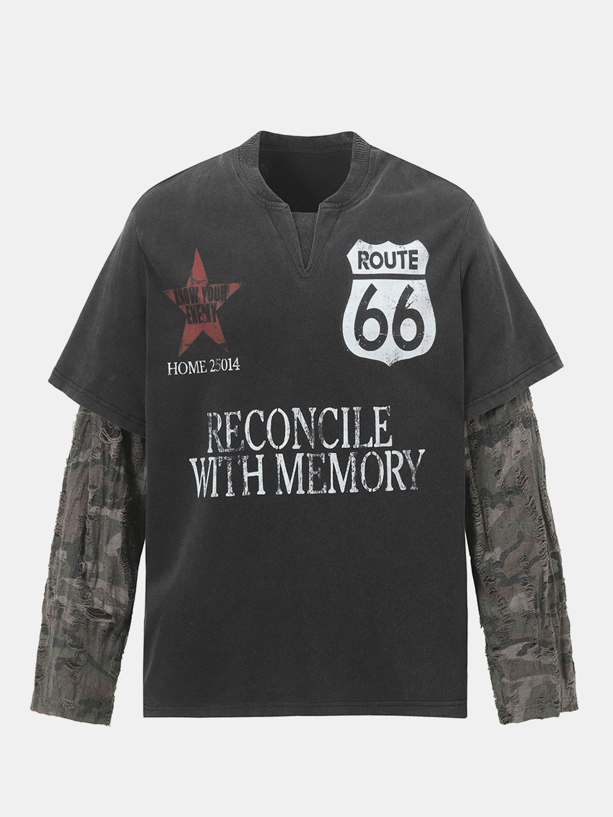 Camiseta 2 em 1 com Estampa de Slogan e Efeito Desgastado