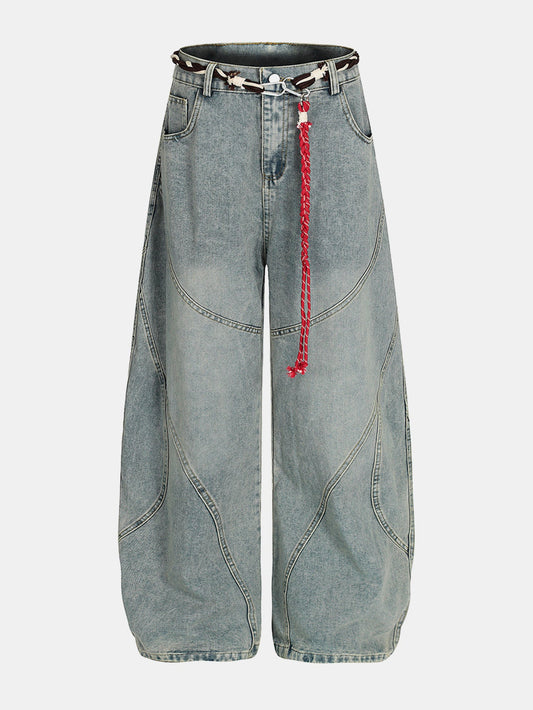 Calça Jeans Larga com Efeito Desgastado Lavada