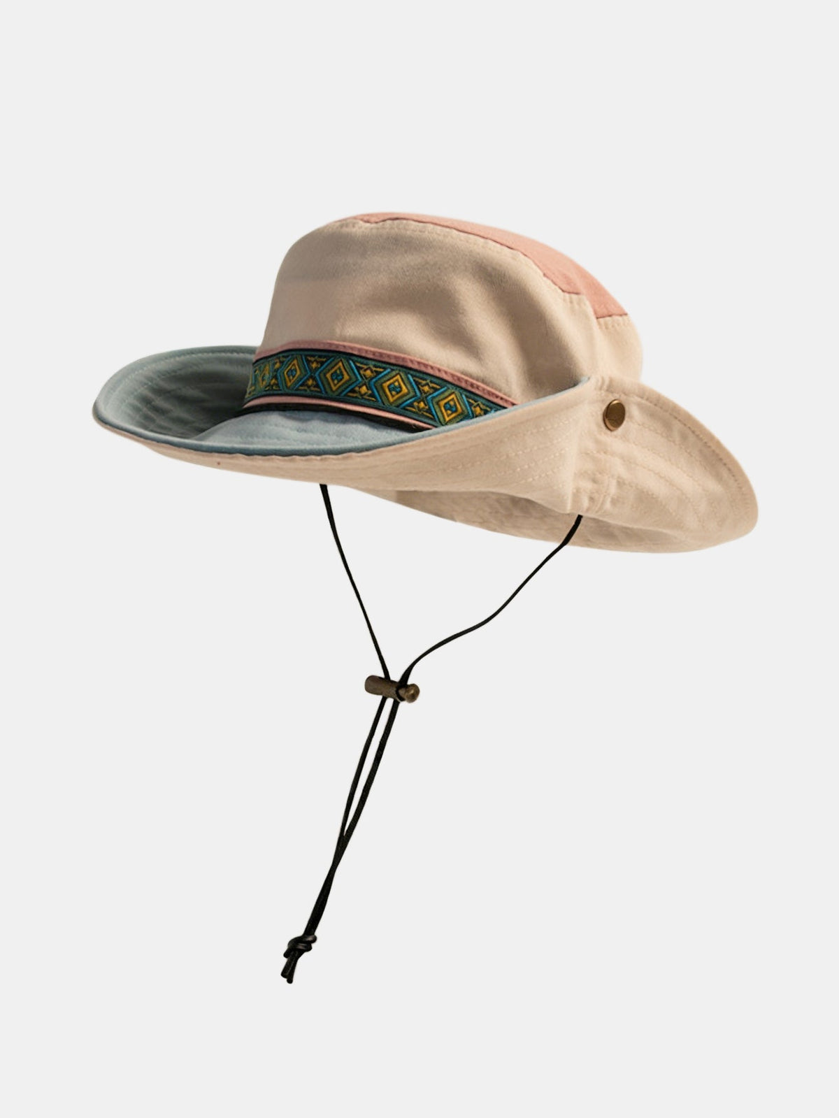 Chapéu boonie étnico para atividades ao ar livre, com faixa trançada e aba larga, para proteção solar