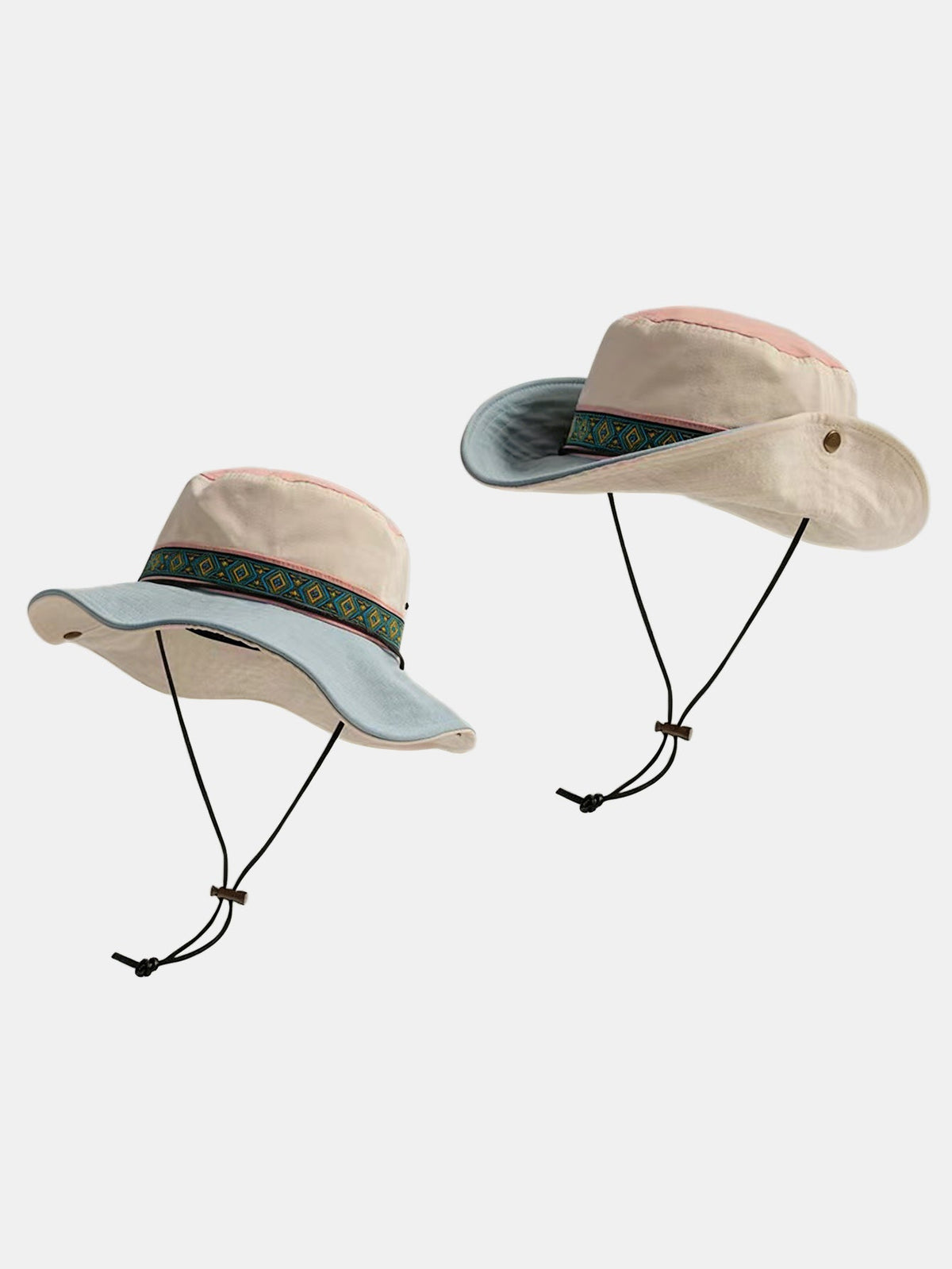 Chapéu boonie étnico para atividades ao ar livre, com faixa trançada e aba larga, para proteção solar