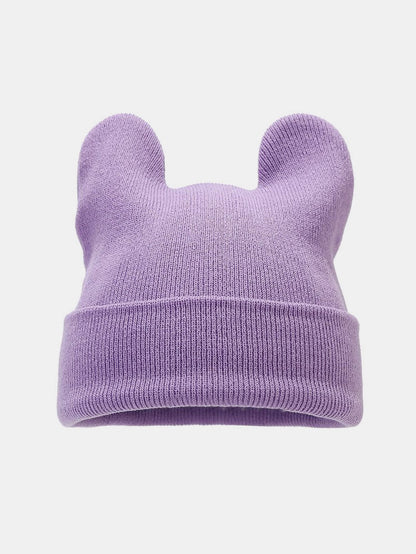 Gorro de malha com orelhas de vaca, gorro de inverno macio e quente com orelhas de animais, punho dobrado e estilo casual streetwear