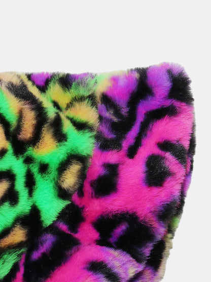 Chapéu Bucket de Pelo Sintético com Estampa Colorida de Leopardo