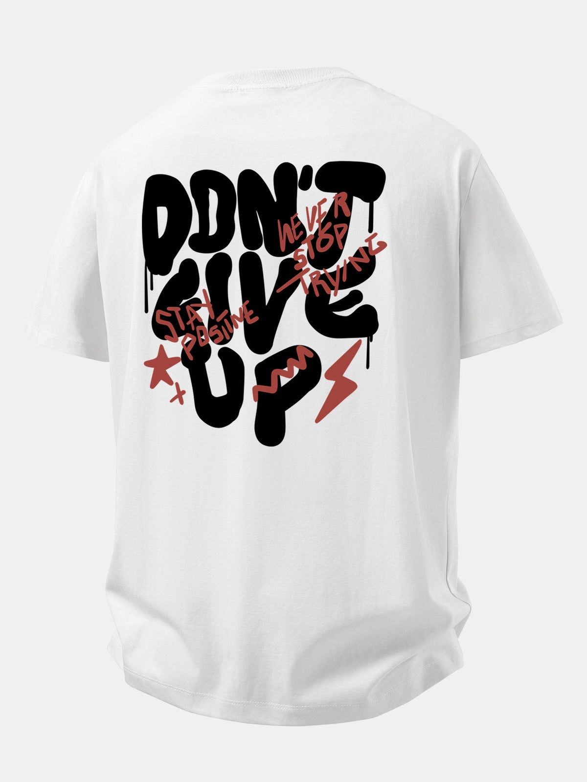Camiseta de algodão com estampa “Nunca Desista” e corte confortável