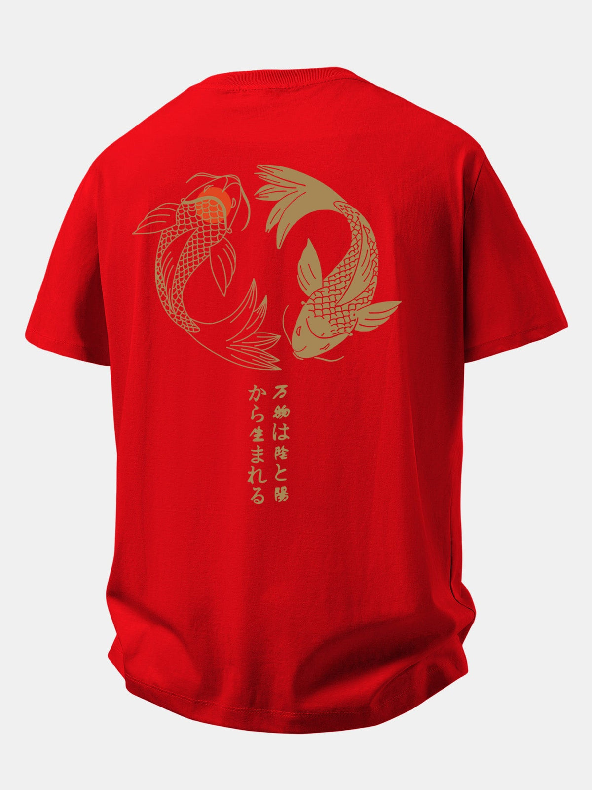 Camiseta de algodão com estampa japonesa de carpas koi e caimento confortável