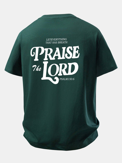 Camiseta de Algodão com Estampa Praise The Lord e Caimento Relaxado