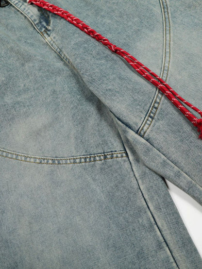Calça Jeans Larga com Efeito Desgastado Lavada