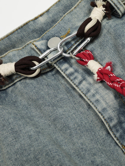 Calça Jeans Larga com Efeito Desgastado Lavada