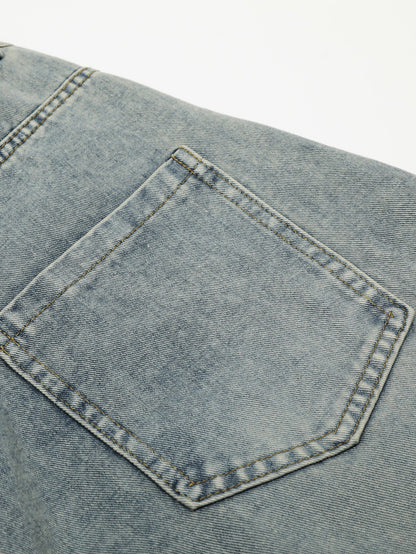 Calça Jeans Larga com Efeito Desgastado Lavada