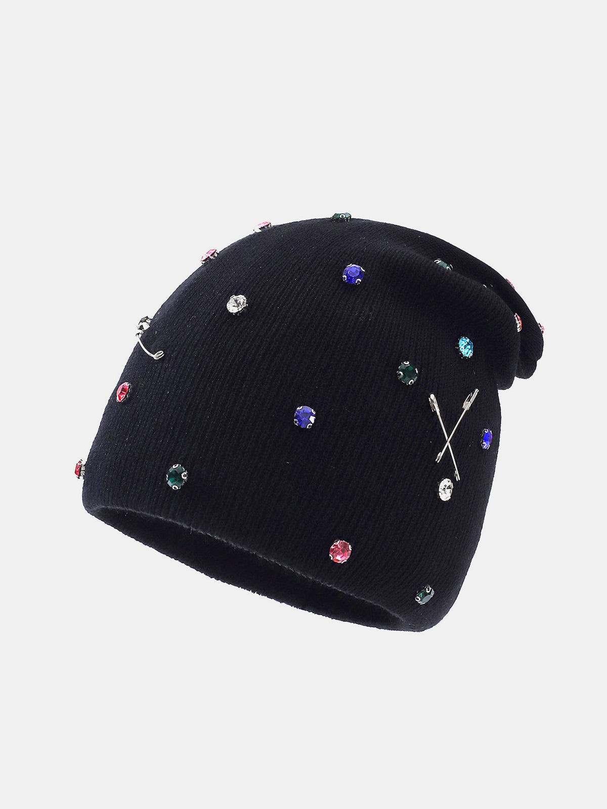 Gorro de Tricô Quente Estilo Punk Fashion com Strass e Broche