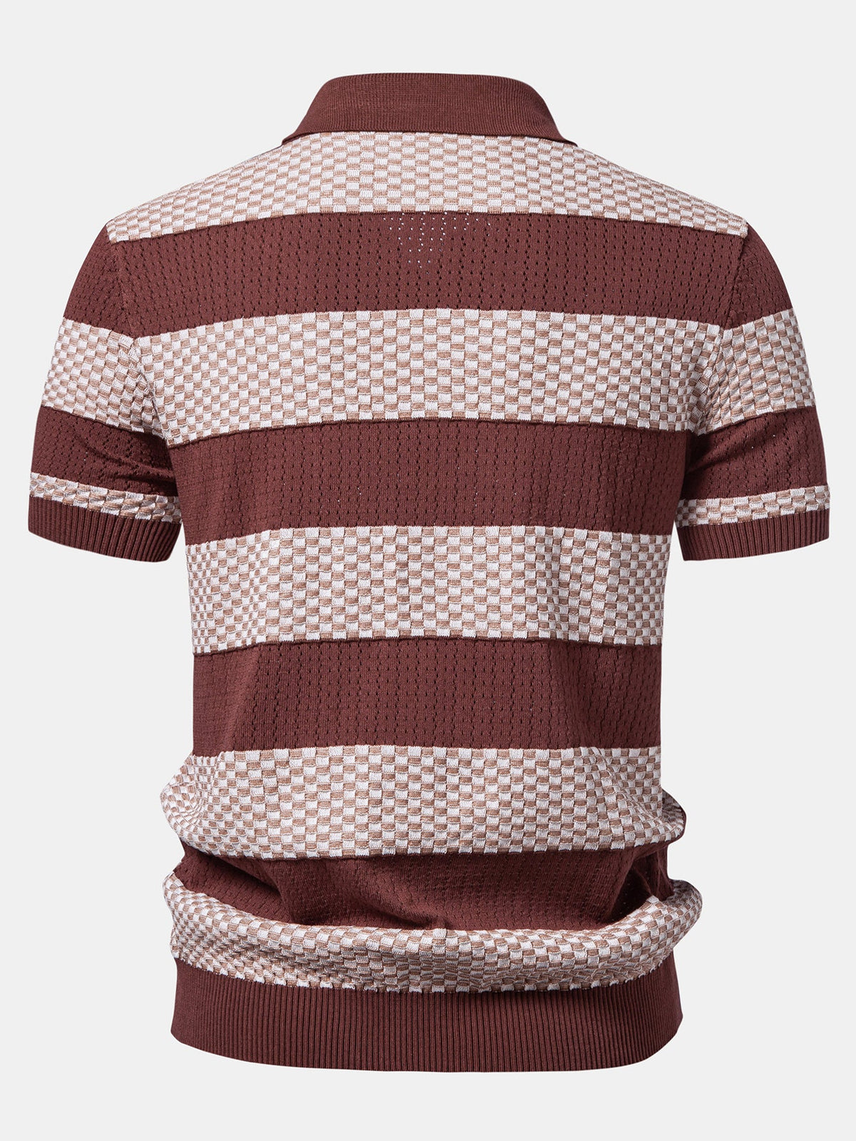Polo de tricô texturizado listrado com decote em V