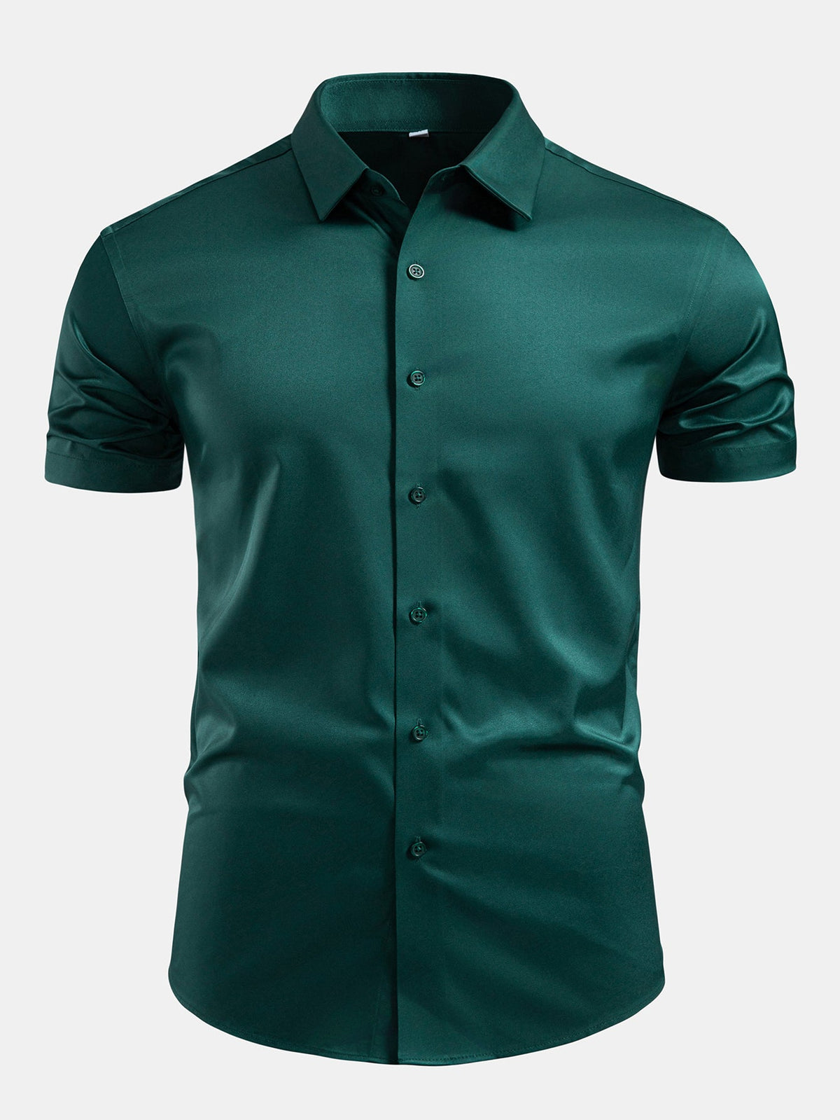 Camisa de cetim com botões e gola padre