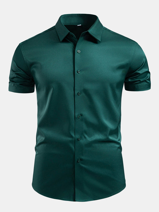Camisa de cetim com botões e gola padre