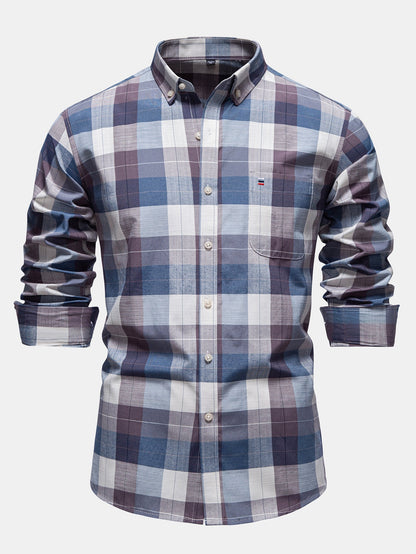 Camisa xadrez de botões com aparência de linho