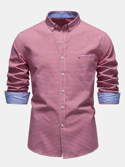 Camisa xadrez listrada contrastante com botões