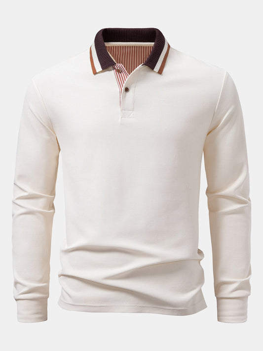 Polo de manga longa com gola contrastante