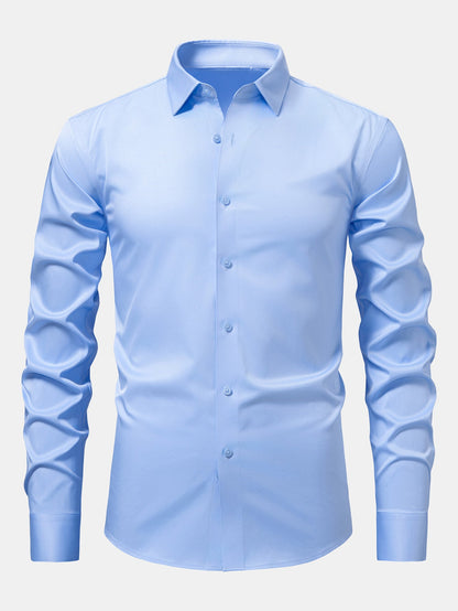 Camisa de cetim justa de manga longa com botões