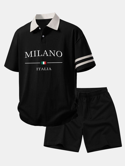 Camisa Polo com Gola Contrastante e Estampa Milano & Shorts de Algodão com Cordão de 7"