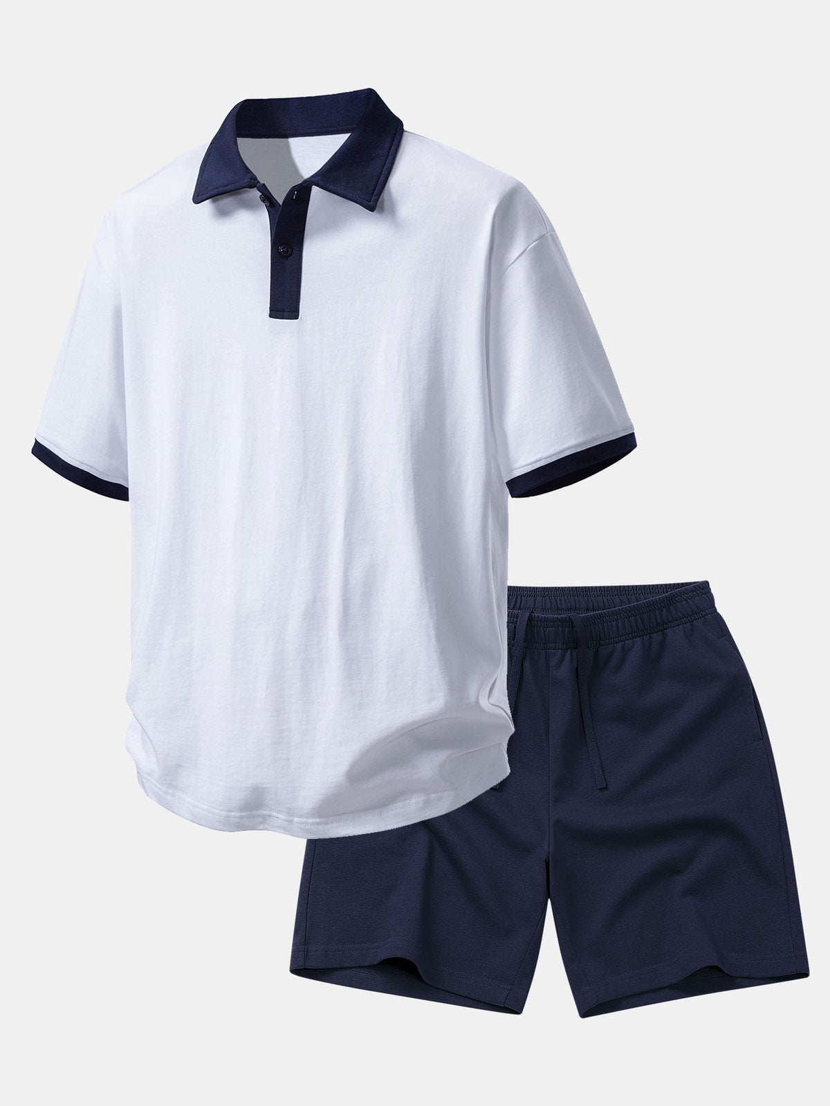 Polo de Algodão com Gola Contrastante e Shorts de Algodão com Cordão de 7"