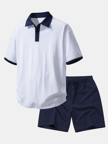 Polo de Algodão com Gola Contrastante e Shorts de Algodão com Cordão de 7"