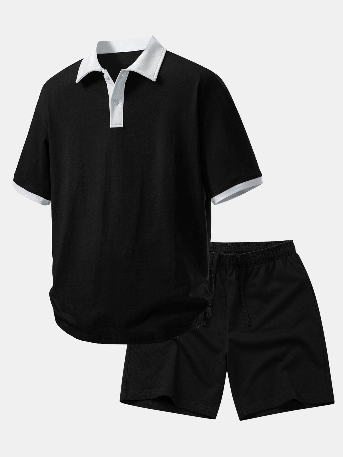 Polo de Algodão com Gola Contrastante e Shorts de Algodão com Cordão de 7"