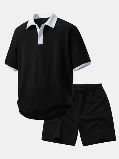 Polo de Algodão com Gola Contrastante e Shorts de Algodão com Cordão de 7"