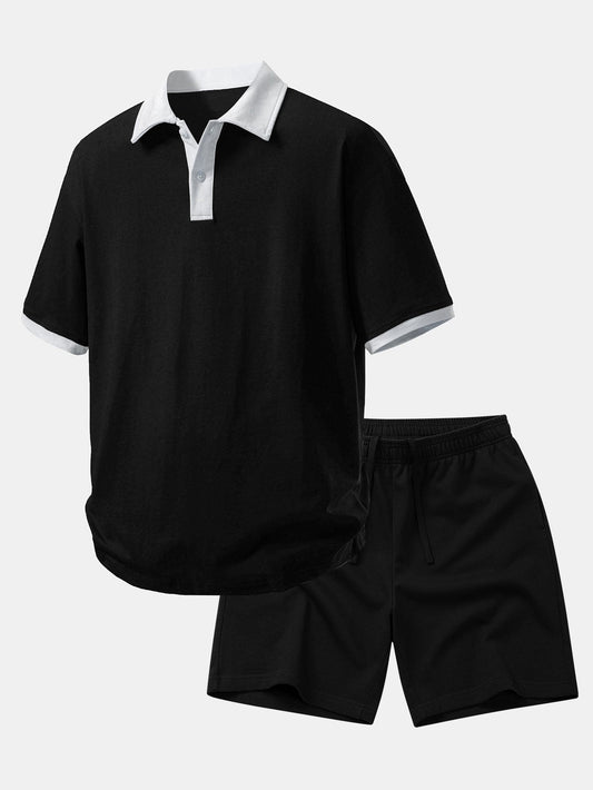Polo de Algodão com Gola Contrastante e Shorts de Algodão com Cordão de 7"