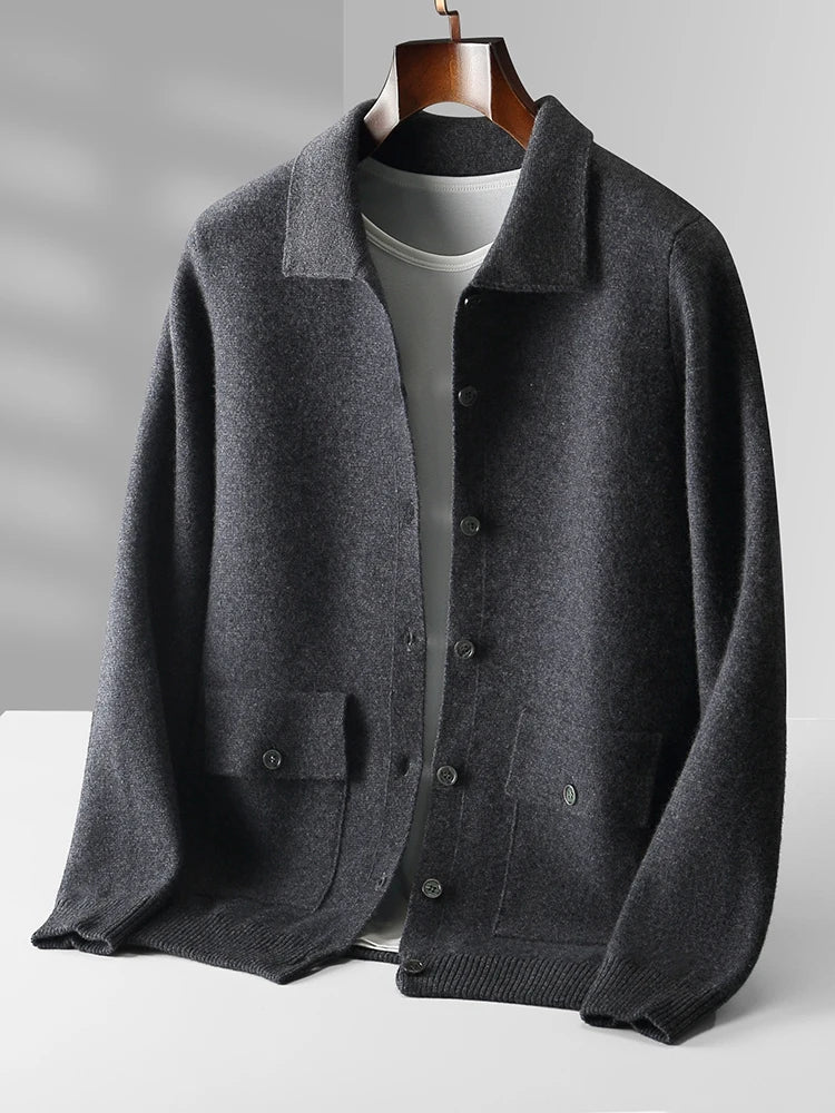Merino Wool Polo Cardigan – Men's Button Sweater | Savonti
