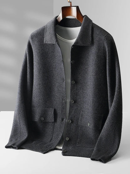Merino Wool Polo Cardigan – Men's Button Sweater | Savonti