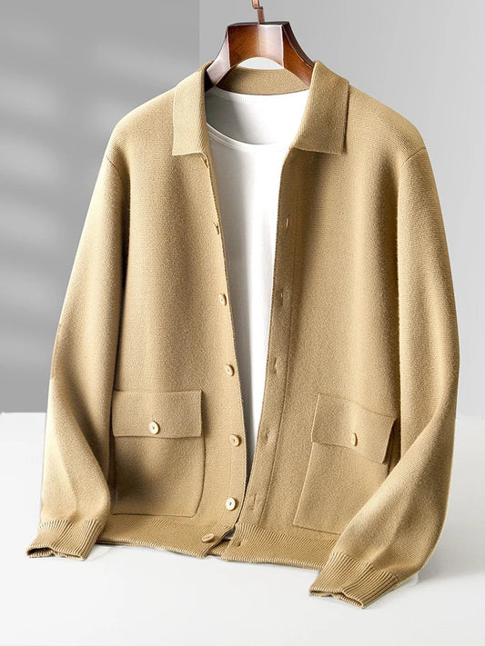Merino Wool Polo Cardigan – Men's Button Sweater | Savonti