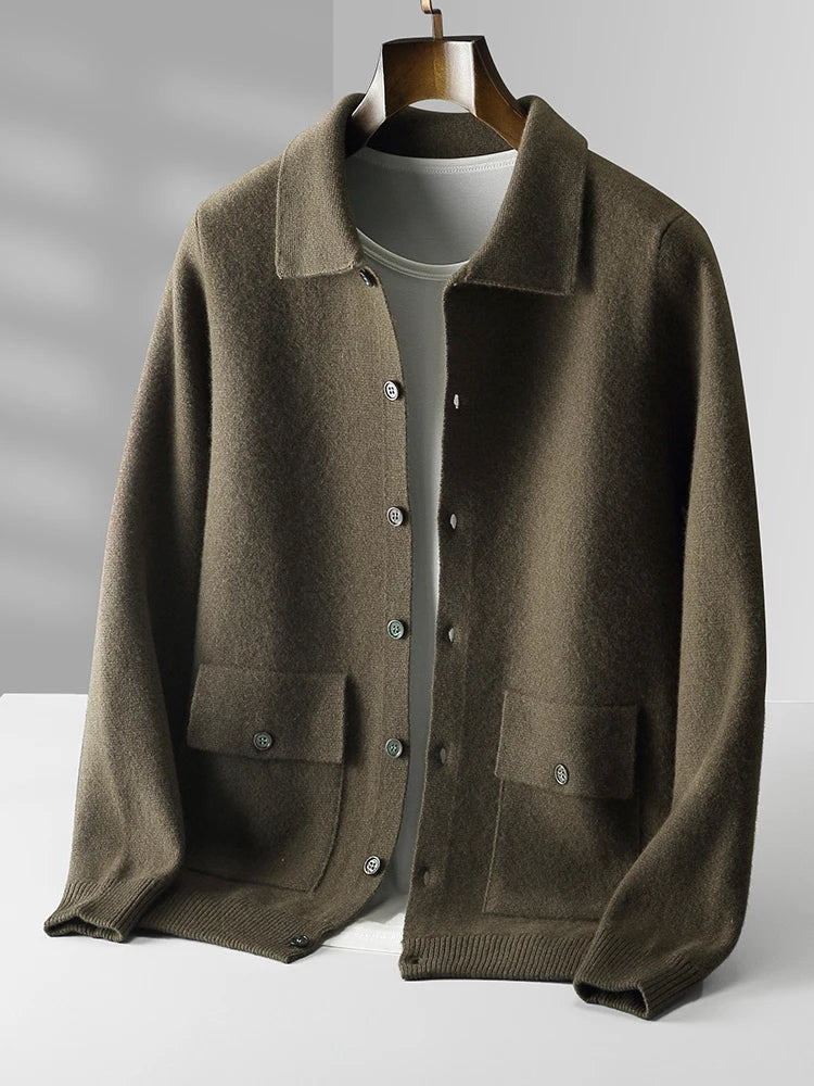 Merino Wool Polo Cardigan – Men's Button Sweater | Savonti