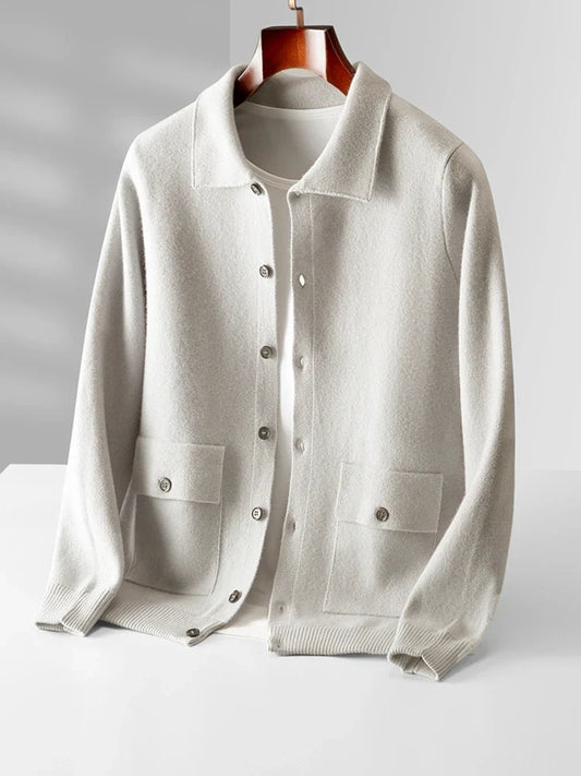 Merino Wool Polo Cardigan – Men's Button Sweater | Savonti