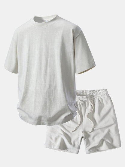 Camiseta Pesada com Ombro Caído e Efeito Lavado & Shorts com Cordão e Efeito Desgastado Lavado