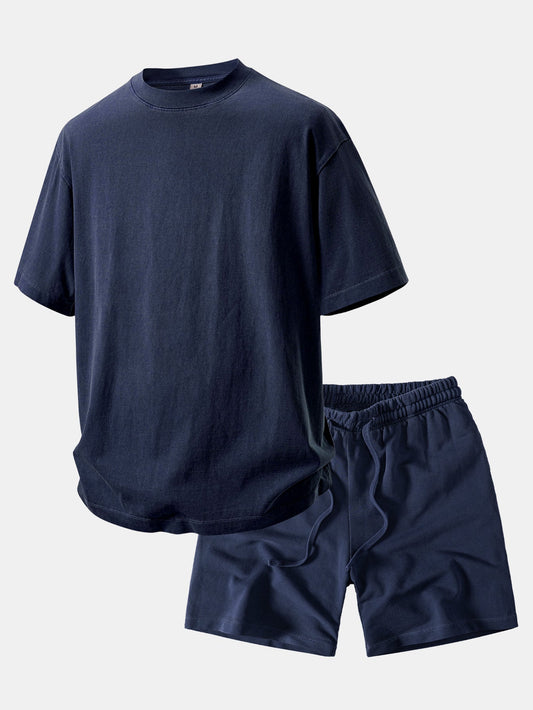 Camiseta Pesada com Ombro Caído e Efeito Lavado & Shorts com Cordão e Efeito Desgastado Lavado