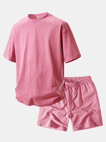 Camiseta Pesada com Ombro Caído e Efeito Lavado & Shorts com Cordão e Efeito Desgastado Lavado