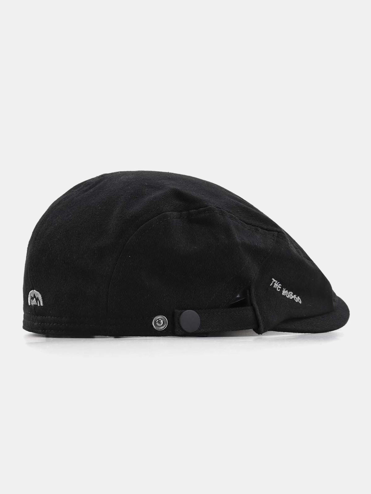 Boné estilo Gatsby plano ajustável com botão de pressão traseiro e logo de montanha bordado